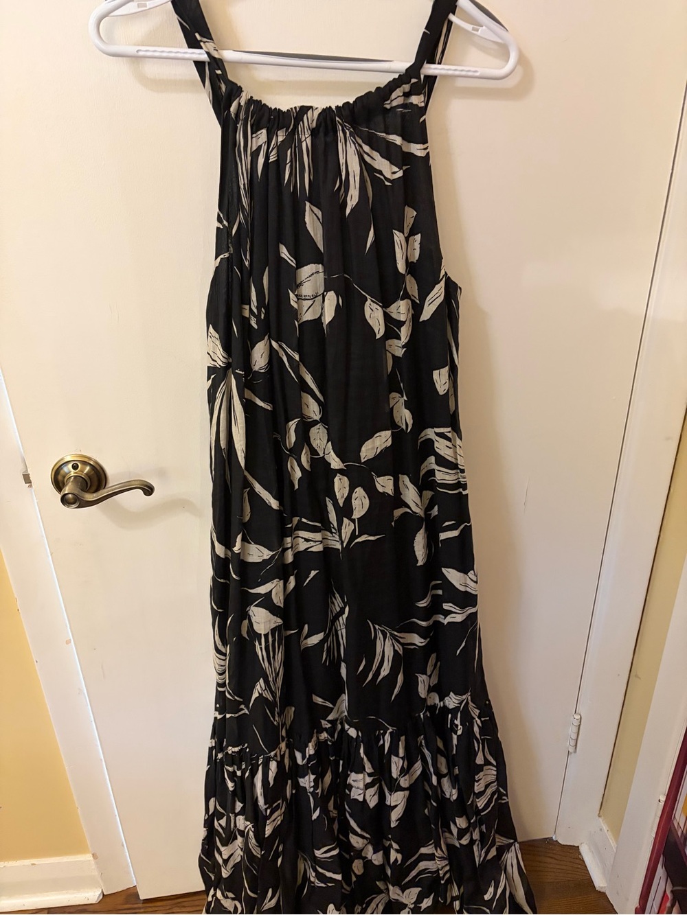 Banana Republic Black and Cream Floral Halter Maxi Dress